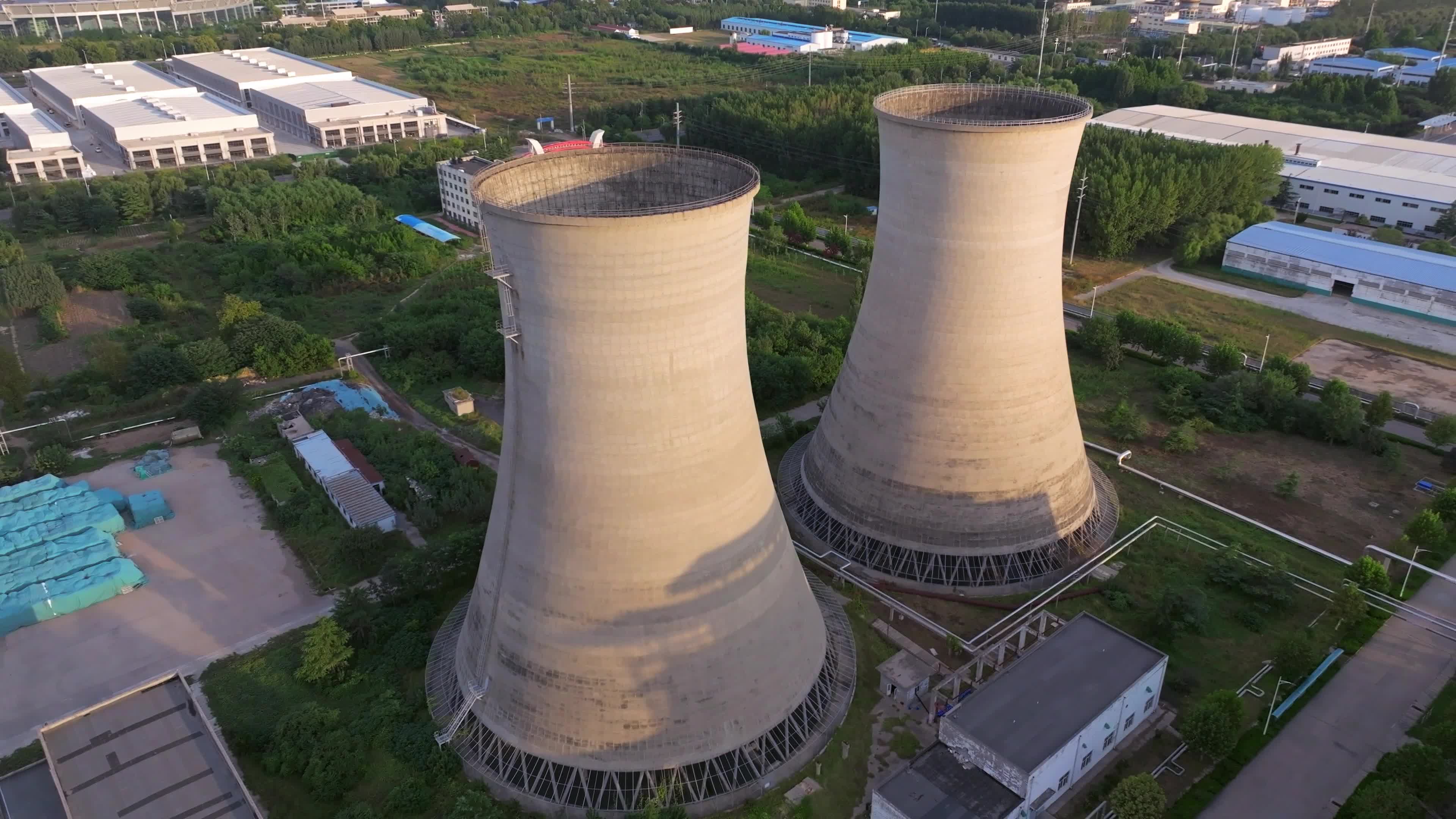 Aerial video of a thermal power plant